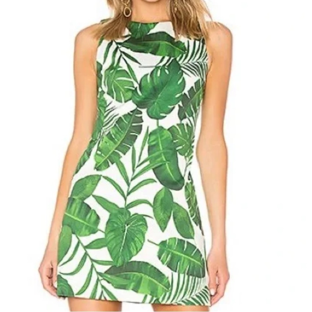 NWOT Alice + Olivia Coley Crew Tropical Palm Leaf Print Mini Dress. Size 2